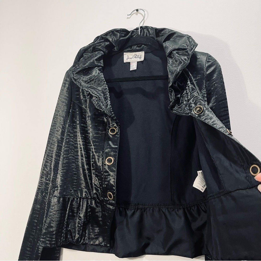 Joseph Ribkoff Vintage Black Snap Front Peplum Moto Metallic Jacket Blazer sz 6 - Picture 9 of 15